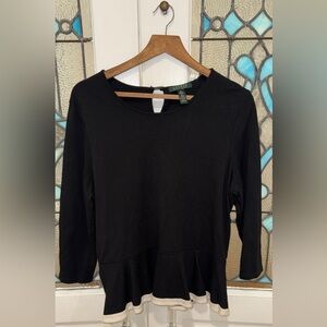 🐎 Ralph Lauren Contrast Trim Peplum Knit Top –XL Plus Size Black with White trim